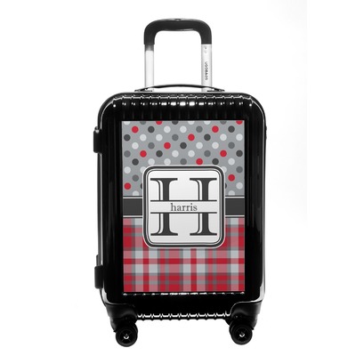 Red & Gray Dots and Plaid Carry On Hard Shell Suitcase (Personalized)