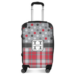Red & Gray Dots and Plaid Suitcase (Personalized)