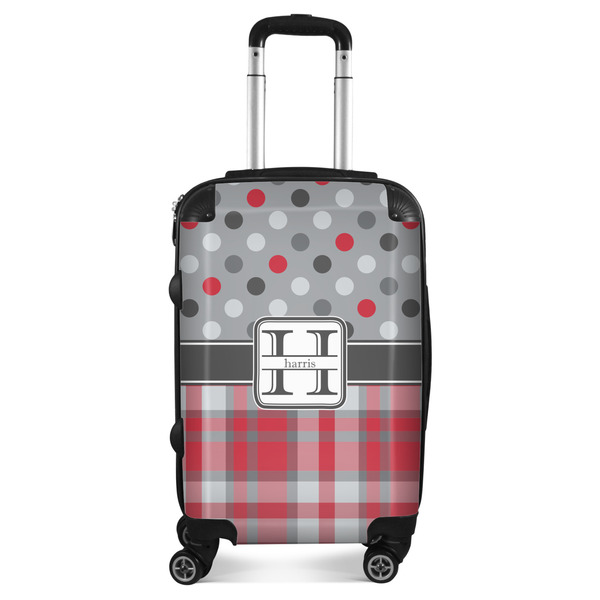 Custom Red & Gray Dots and Plaid Suitcase (Personalized)