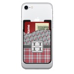 Red & Gray Dots and Plaid 2-in-1 Cell Phone Credit Card Holder & Screen Cleaner (Personalized)