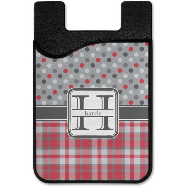 Red & Gray Dots and Plaid Cell Phone Credit Card Holder