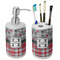 Red & Gray Dots and Plaid Ceramic Bathroom Accessories Set (Personalized)