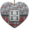 Red & Gray Dots and Plaid Ceramic Flat Ornament - Heart (Front)