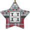 Red & Gray Dots and Plaid Ceramic Flat Ornament - Star (Front)