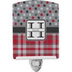 Red & Gray Dots and Plaid Ceramic Night Light (Personalized)