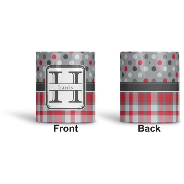 Red & Gray Dots and Plaid Ceramic Pen Holder - Apvl