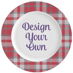 Red & Gray Dots and Plaid Ceramic Dinner Plates (Set of 4) (Personalized)