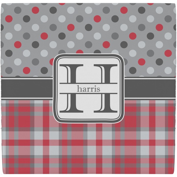 Custom Red & Gray Dots and Plaid Ceramic Tile Hot Pad (Personalized)