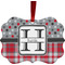 Red & Gray Dots and Plaid Christmas Ornament (Front View)