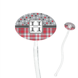 Red & Gray Dots and Plaid 7" Oval Plastic Stir Sticks - Clear (Personalized)