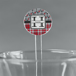 Red & Gray Dots and Plaid 5.5" Round Plastic Stir Sticks - Clear (Personalized)