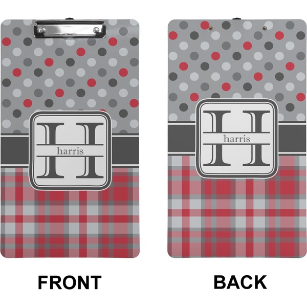 Red & Gray Dots and Plaid Clipboard (Legal) (Front + Back)