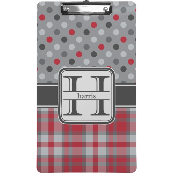 Custom Red & Gray Dots and Plaid Clipboard (Legal Size) (Personalized)