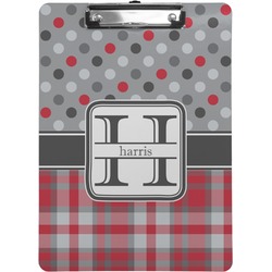 Red & Gray Dots and Plaid Clipboard (Letter Size) (Personalized)