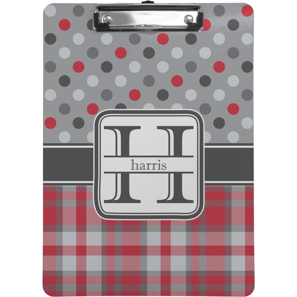 Custom Red & Gray Dots and Plaid Clipboard (Personalized)