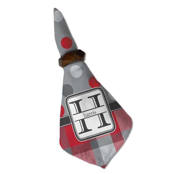 Red & Gray Dots and Plaid Cloth Napkins - Personalized Dinner (Folded in Ring) (MAIN)