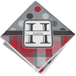 Red & Gray Dots and Plaid Cloth Cocktail Napkin - Single w/ Name and Initial