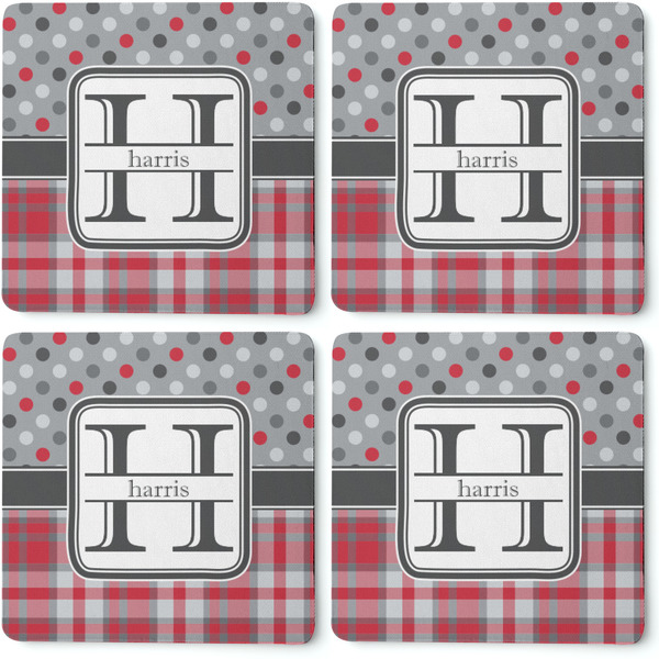 Red & Gray Dots and Plaid Coaster Rubber Back - Apvl