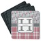 Red & Gray Dots and Plaid Square Rubber Backed Coasters - Set of 4 (Personalized)