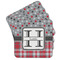 Red & Gray Dots and Plaid Cork Coaster - Set of 4 w/ Name and Initial