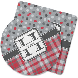 Red & Gray Dots and Plaid Rubber Backed Coaster (Personalized)