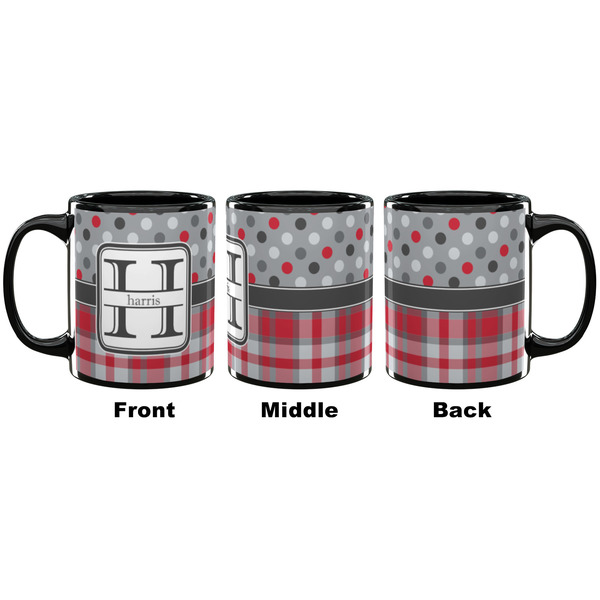 Red & Gray Dots and Plaid Coffee Mug - 11 oz - Black APPROVAL