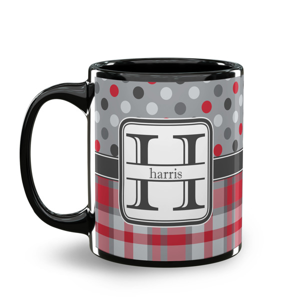 Red & Gray Dots and Plaid Coffee Mug - 11 oz - Black