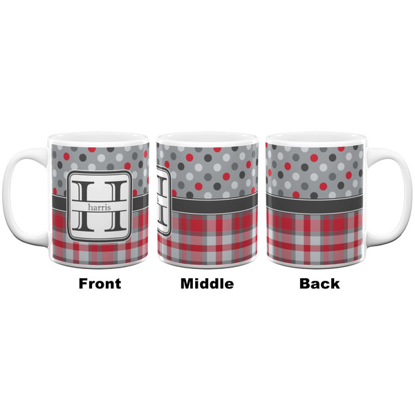 Red & Gray Dots and Plaid Coffee Mug - 11 oz - White APPROVAL
