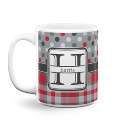 Red & Gray Dots and Plaid Coffee Mug (Personalized)