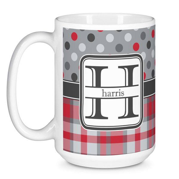 Red & Gray Dots and Plaid Coffee Mug - 15 oz - White
