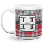 Red & Gray Dots and Plaid 20 Oz Coffee Mug - White (Personalized)