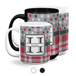 Red & Gray Dots and Plaid Coffee Mugs (Personalized)