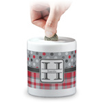 Red & Gray Dots and Plaid Coin Bank (Personalized)