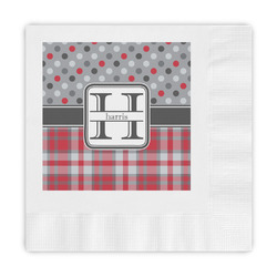 Red & Gray Dots and Plaid Embossed Decorative Napkins (Personalized)