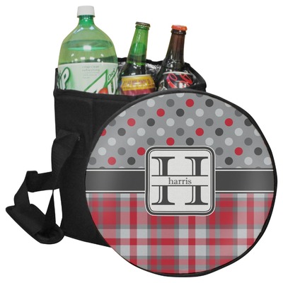 Red & Gray Dots and Plaid Collapsible Cooler & Seat (Personalized)