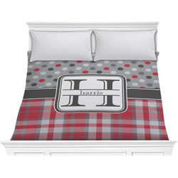 Red & Gray Dots and Plaid Comforter - King (Personalized)