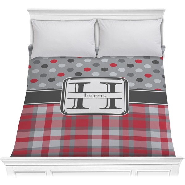Custom Red & Gray Dots and Plaid Comforter - Full / Queen (Personalized)