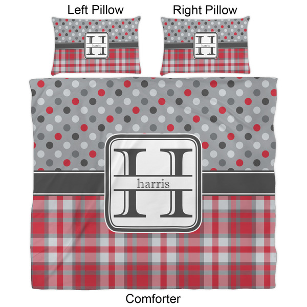 Red & Gray Dots and Plaid Comforter Set - King - Approval