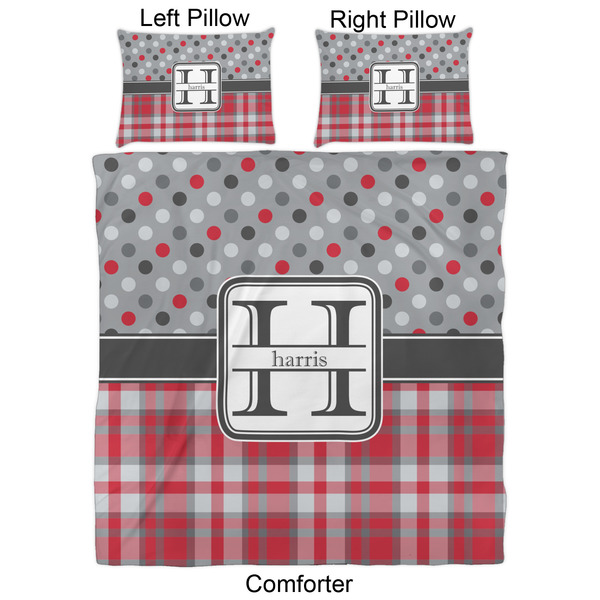 Red & Gray Dots and Plaid Comforter Set - Queen - Approval