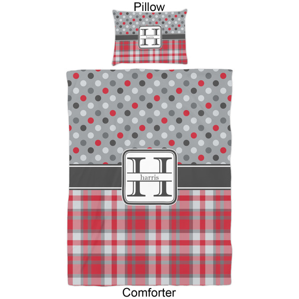 Red & Gray Dots and Plaid Comforter Set - Twin - Approval