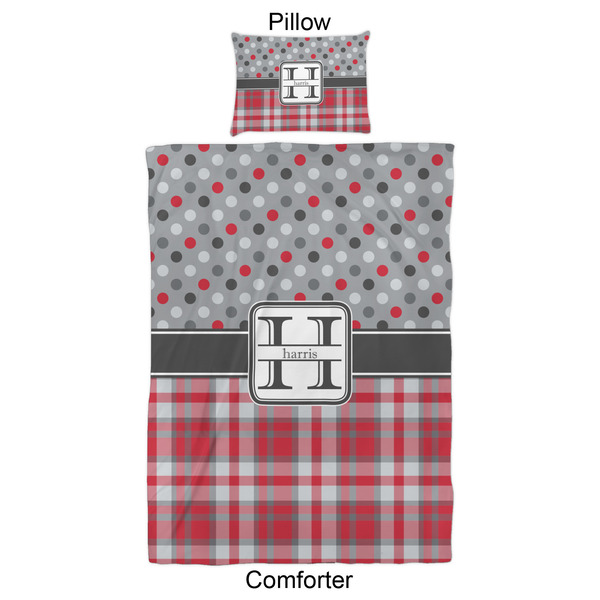 Red & Gray Dots and Plaid Comforter Set - Twin XL - Approval