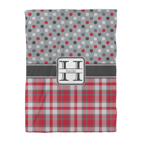 Red & Gray Dots and Plaid Comforter - Twin XL - Front