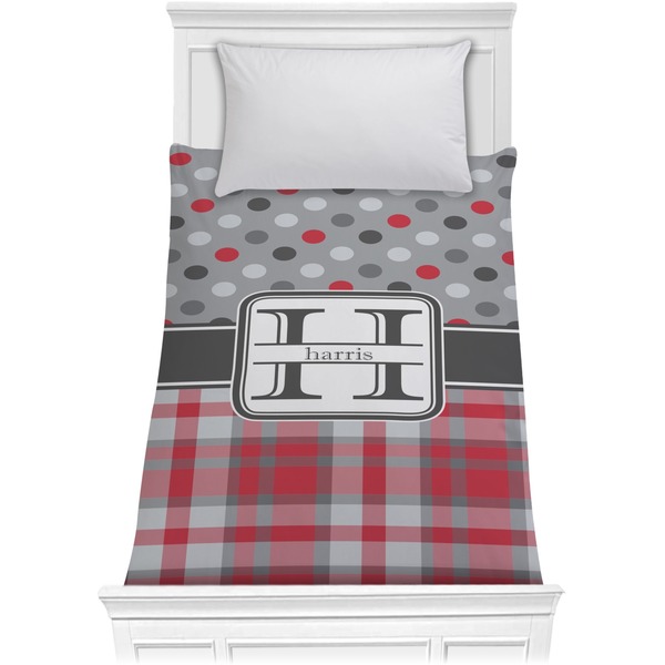 Custom Red & Gray Dots and Plaid Comforter - Twin (Personalized)