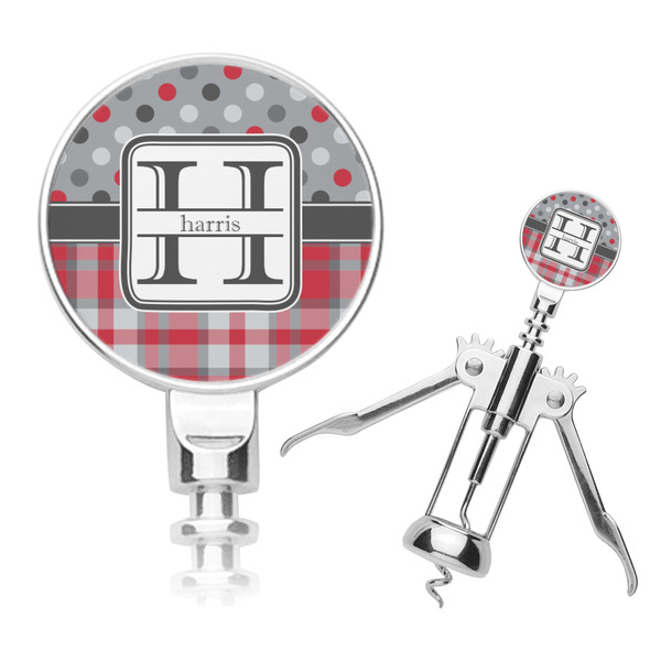 Custom Red & Gray Dots and Plaid Corkscrew (Personalized)