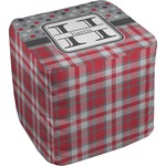 Red & Gray Dots and Plaid Cube Pouf Ottoman - 18" (Personalized)