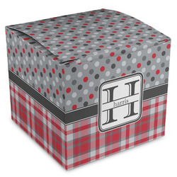 Red & Gray Dots and Plaid Cube Favor Gift Boxes (Personalized)