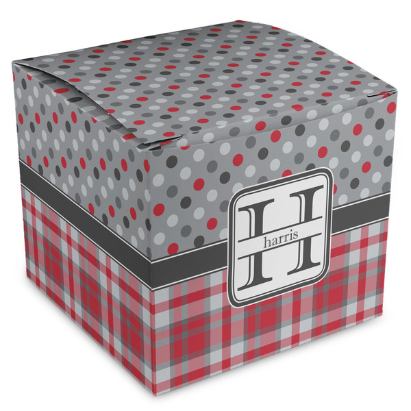 Custom Red & Gray Dots and Plaid Cube Favor Gift Boxes (Personalized)