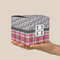 Red & Gray Dots and Plaid Cube Favor Gift Box - On Hand - Scale View