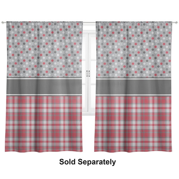 Custom Red & Gray Dots and Plaid Curtain Panel - Custom Size