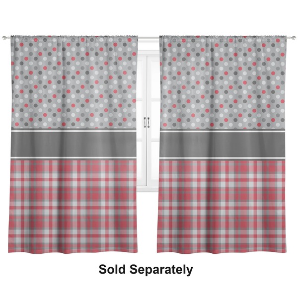 Red & Gray Dots and Plaid Curtain 112x80 - Lined